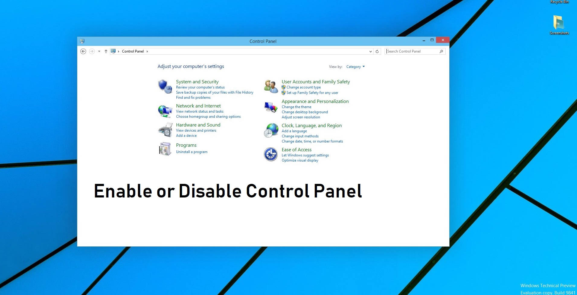 disabel enable control panel